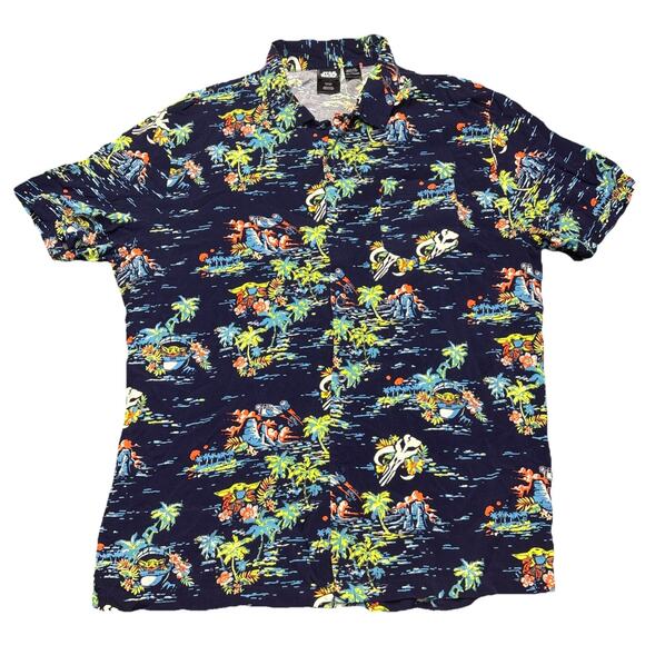 Star Wars Mandalorian Baby Yoda Grogu Hawaiian Shirt Mens Sz XXL Blue Aloha Palm - Picture 2 of 7